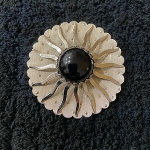 Silver tone and black brooch, EUC